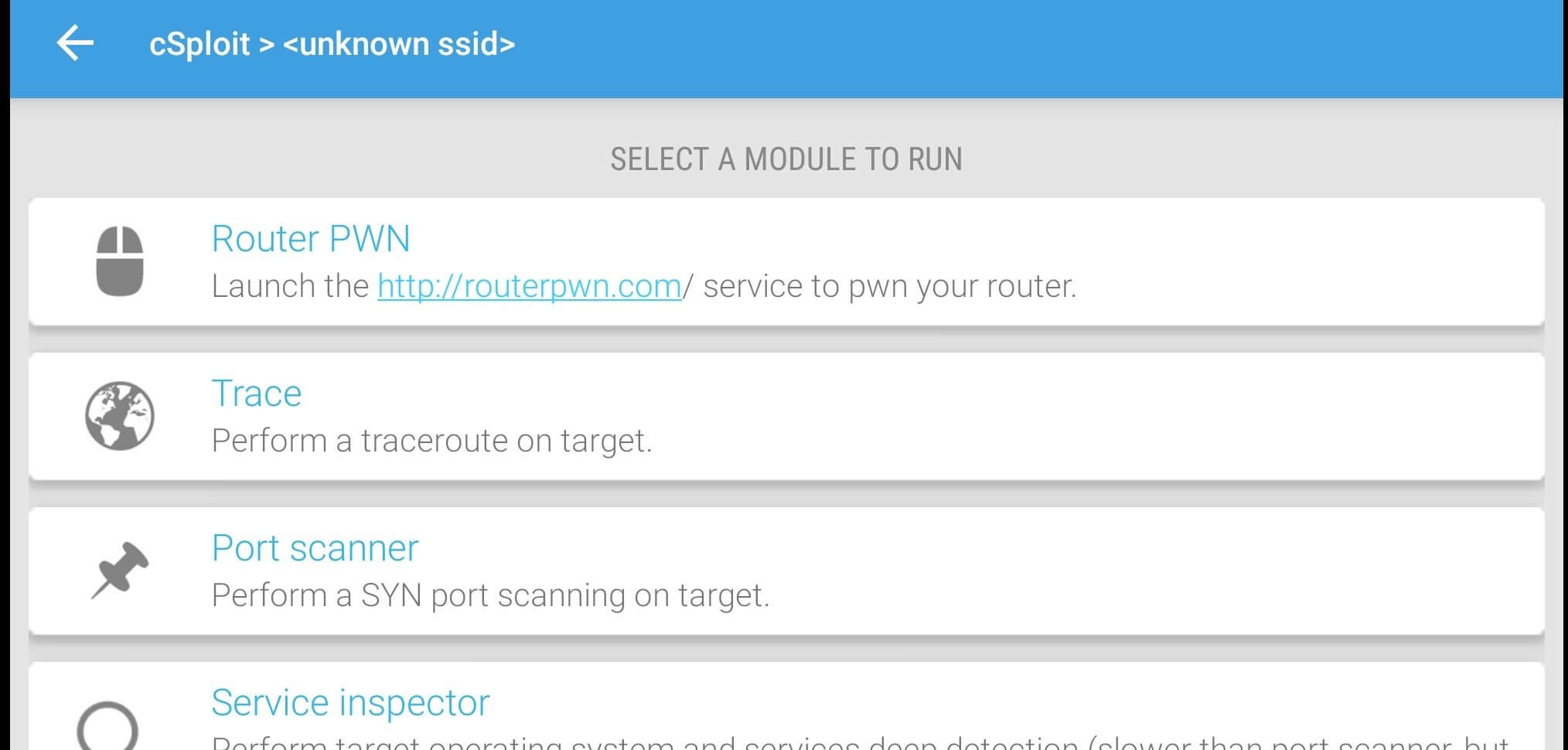 Screenshot cSploit APK v1.6.6 untuk Analisis Jaringan Android